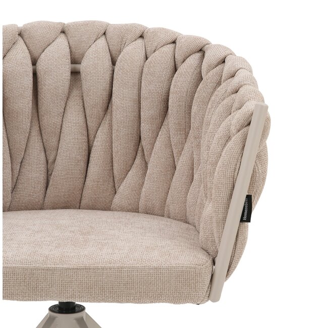 Homerebels Collection Eetkamerstoel ‘Wave Chair’ – Gevlochten rugleuning – Beige eetkamerstoel met beige frame - 360 graden draaiend.