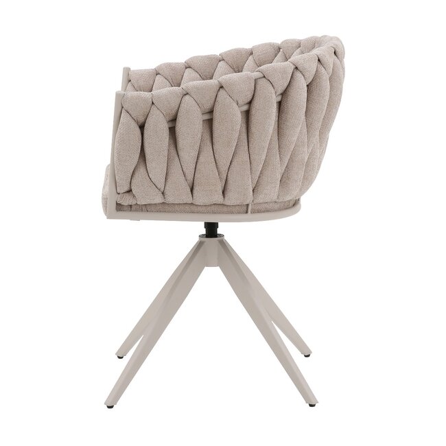 Homerebels Collection Eetkamerstoel ‘Wave Chair’ – Gevlochten rugleuning – Beige eetkamerstoel met beige frame - 360 graden draaiend.
