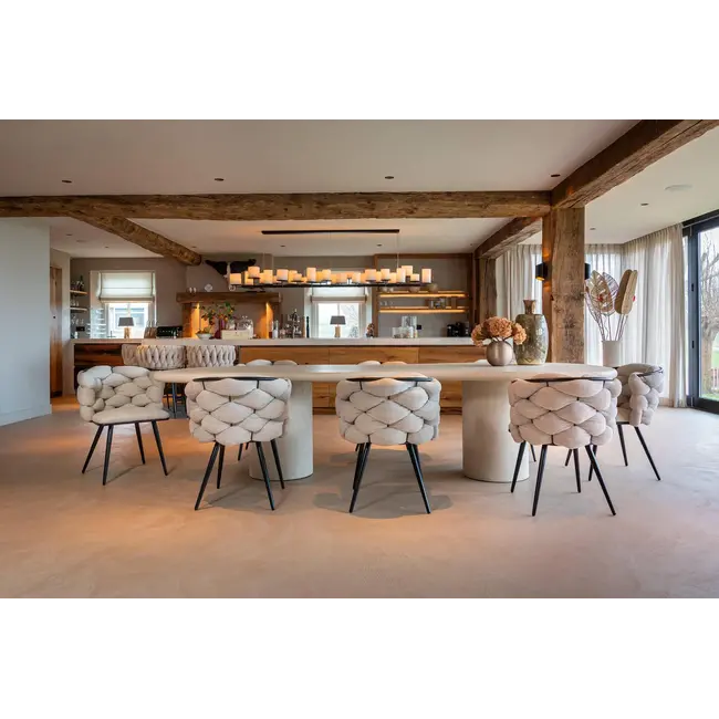 Pole to Pole Eetkamerstoel Beige ‘Rock Chair’ – Gevlochten rugleuning – Stof – Pole to Pole - 63x64x77 cm