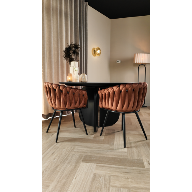 Homerebels Collection Eetkamerstoel Koper ‘Wave Chair’ – Gevlochten rugleuning – Velvet eetkamerstoel