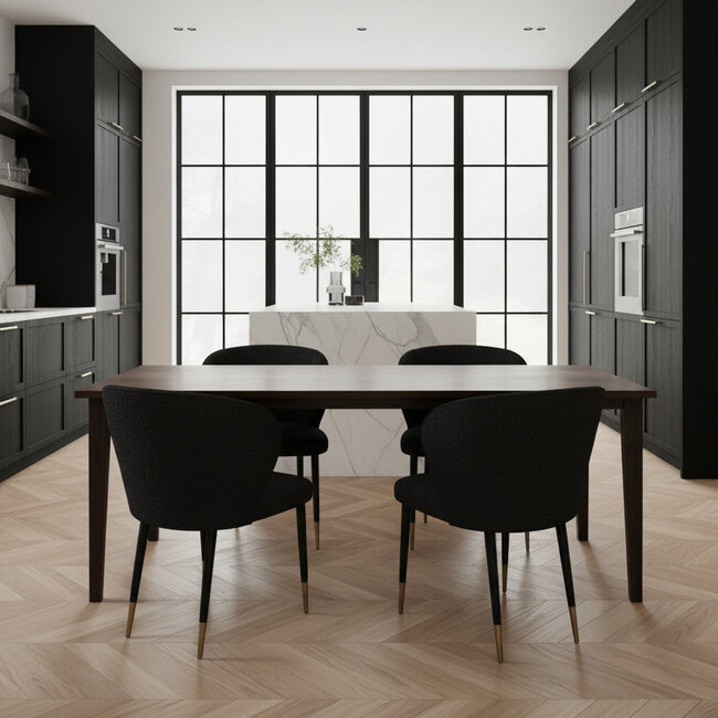 Homerebels Collection Zwarte eetkamerstoel zonder armleuning - Bouclé eetkamerstoel Giorgio