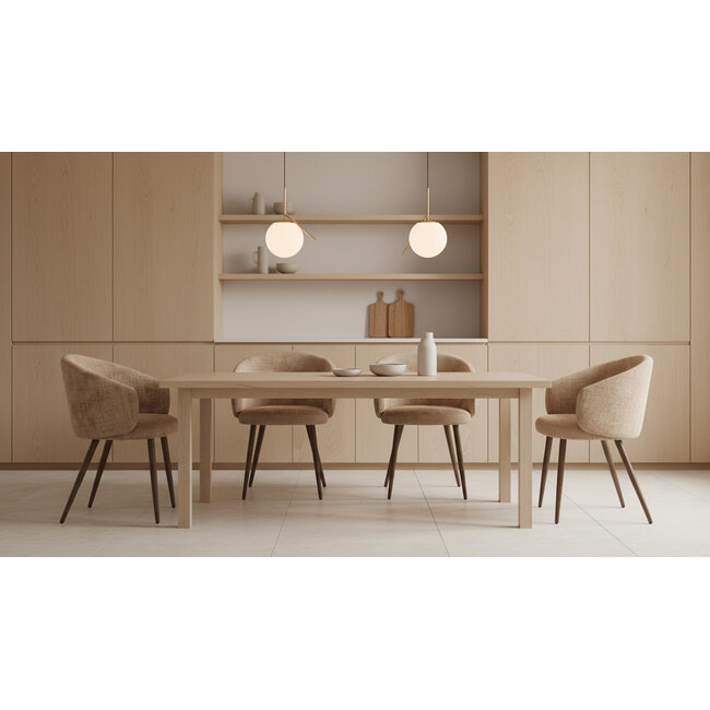 Pole to Pole Japandi eetkamerstoel met armleuning - Eetkamerstoel met notenhout look poot - Velvet eetkamerstoel karamelkleur