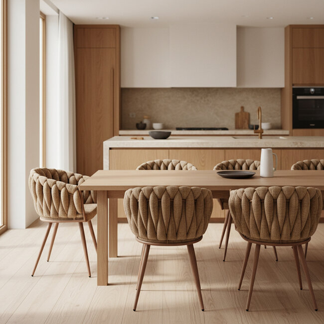 Pole to Pole Taupe eetkamerstoel met gevlochten rugleuning - Wave Chair – Pole to Pole - bruin frame