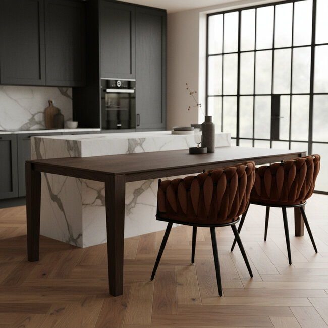 Homerebels Collection Eetkamerstoel Koper ‘Wave Chair’ – Gevlochten rugleuning – Velvet eetkamerstoel