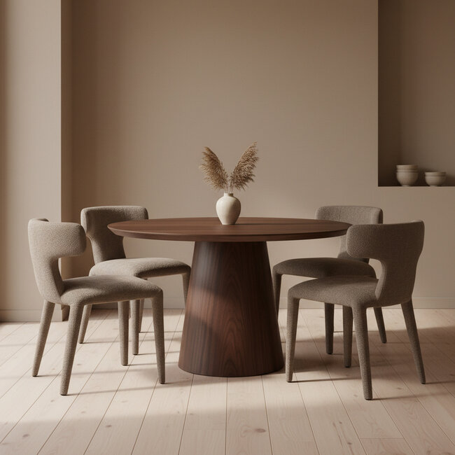 Homerebels Collection Japandi eetkamerstoel bruin volledig gestoffeerd – minimalistisch design met comfortabele zit