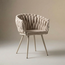 Homerebels Collection Beige eetkamerstoel met beige poten - gevlochten rugleuning - Wave Chair – beige eetkamerstoel met armleuning