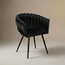 Homerebels Collection Eetkamerstoel Zwart ‘Wave Chair’ – Gevlochten rugleuning – Velvet eetkamerstoel – Homerebels - Zwarte eetkamerstoel met armleuning