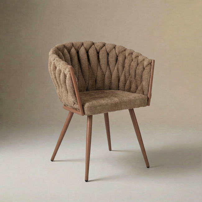 Pole to Pole Taupe eetkamerstoel met gevlochten rugleuning - Wave Chair – Pole to Pole - bruin frame