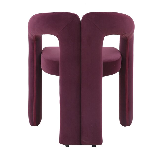 Homerebels Collection Bordeauxrode eetkamerstoel Niru met armleuning – Aubergine velvet eetkamerstoel in Japandi stijl