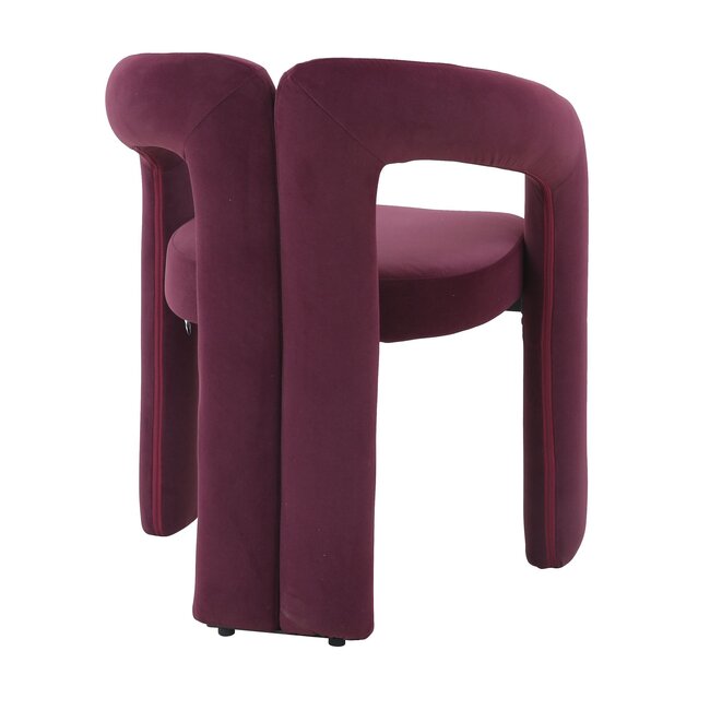 Homerebels Collection Bordeauxrode eetkamerstoel Niru met armleuning – Aubergine velvet eetkamerstoel in Japandi stijl