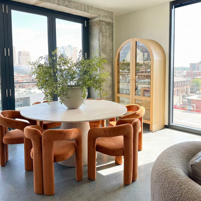 Homerebels Collection Oranje eetkamerstoel met armleuning Niru - Terracotta velvet eetkamerstoel