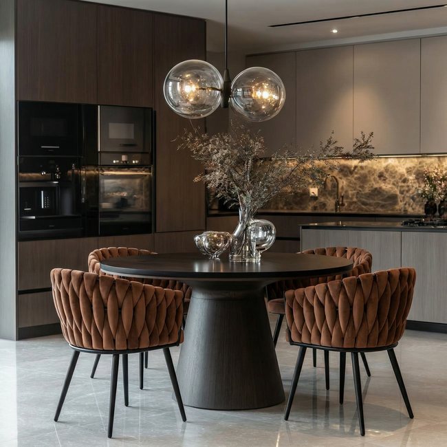 Homerebels Collection Eetkamerstoel Koper ‘Wave Chair’ – Gevlochten rugleuning – Velvet eetkamerstoel