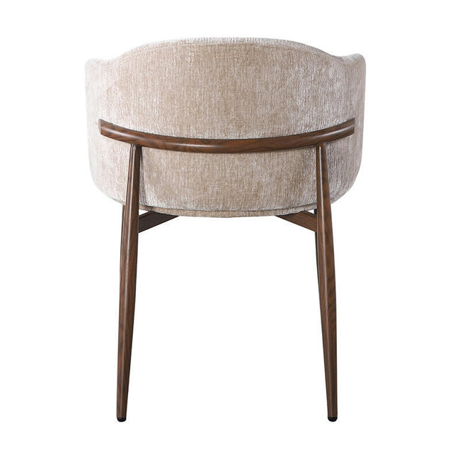 Pole to Pole Beige stoffen eetkamerstoel met armleuning — Osaka japandi stoel met houtlook poten en zachte bekleding