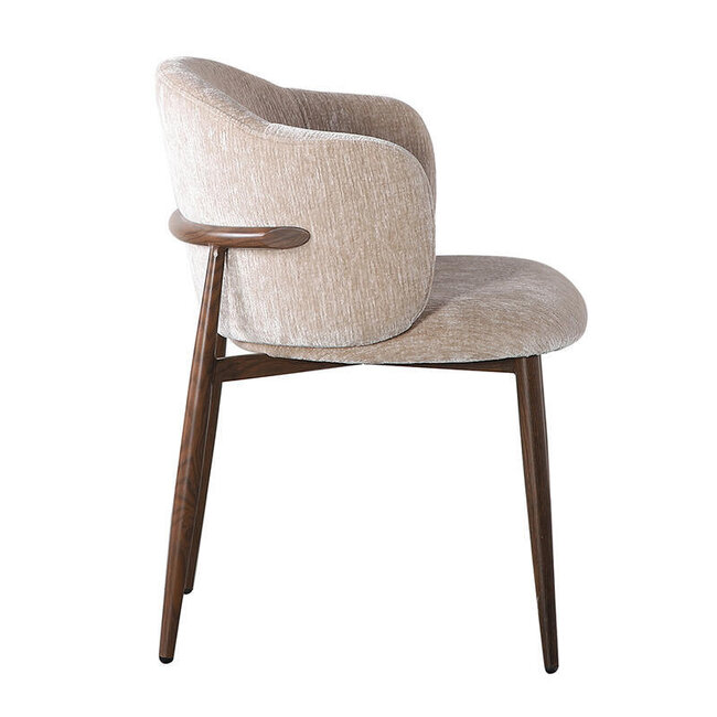 Pole to Pole Beige stoffen eetkamerstoel met armleuning — Osaka japandi stoel met houtlook poten en zachte bekleding