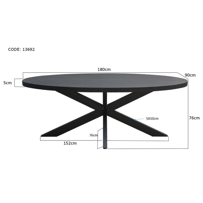 Livingfurn Ovalen eettafel Kala in zwart van mangohout