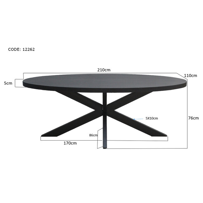 Livingfurn Ovalen eettafel Kala in zwart van mangohout