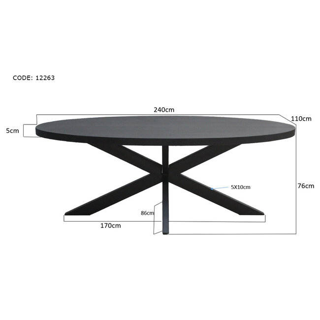 Livingfurn Ovalen eettafel Kala in zwart van mangohout