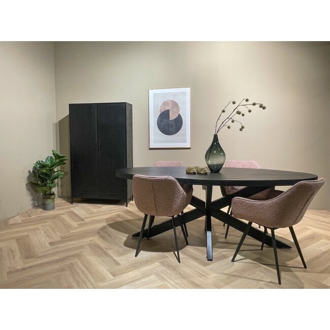 Homerebels Collection Eettafel Kala Zwart – Ovale Eettafel van Mangohout – Stalen onderstel – 160, 180, 210 of 240 cm