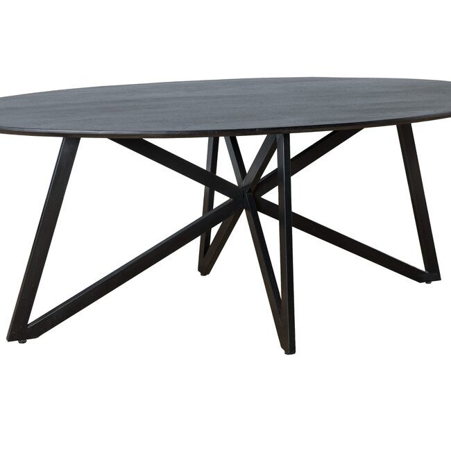 Homerebels Collection Eettafel Oslo – Zwarte Ovale Eettafel van Acaciahout met Stalen Onderstel – 200x100 cm – 6 Personen