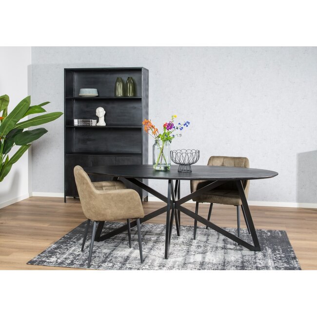 Homerebels Collection Eettafel Oslo – Zwarte Ovale Eettafel van Acaciahout met Stalen Onderstel – 200x100 cm – 6 Personen