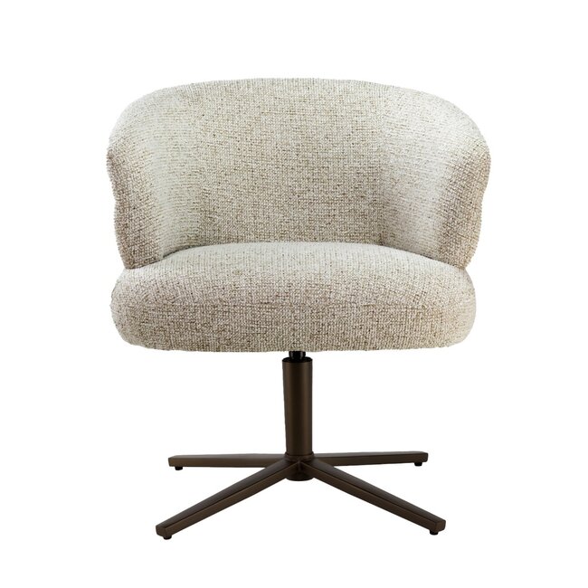 Livingfurn Luxe beige eetkamerstoel Blake – draaibare stoffen eetkamerstoel met armleuning en pocketvering