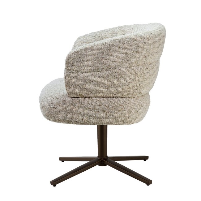 Livingfurn Luxe beige eetkamerstoel Blake – draaibare stoffen eetkamerstoel met armleuning en pocketvering