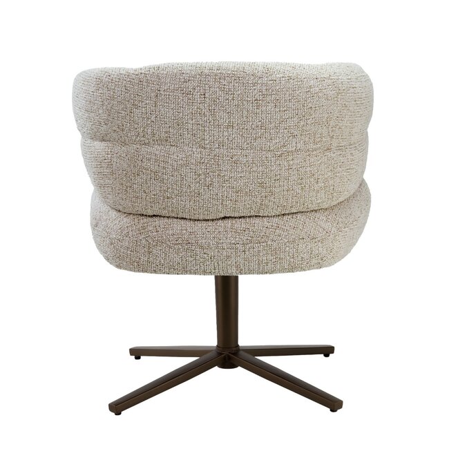 Livingfurn Luxe beige eetkamerstoel Blake – draaibare stoffen eetkamerstoel met armleuning en pocketvering