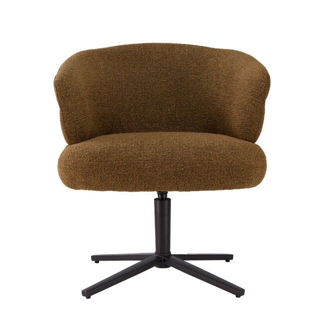 Livingfurn Luxe caramel eetkamerstoel Blake – draaibare stoffen eetkamerstoel met armleuning en pocketvering