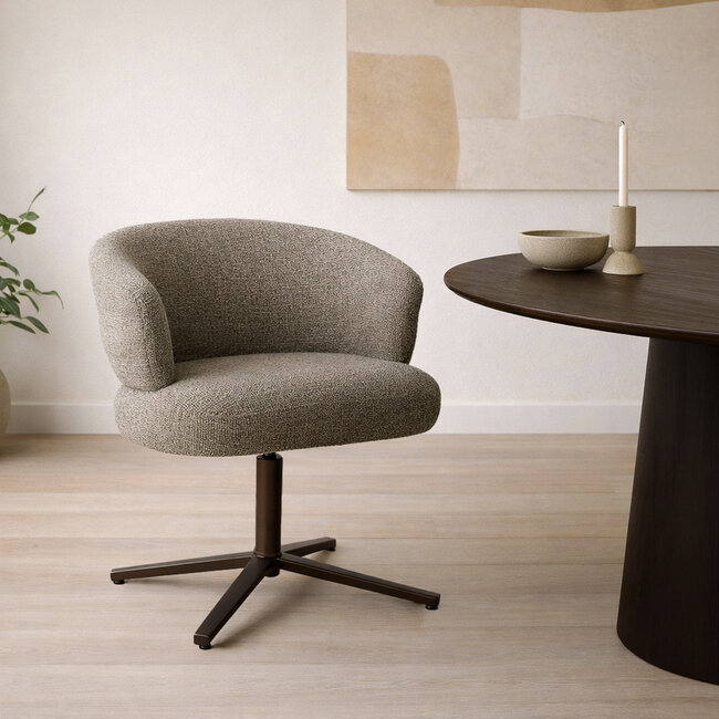 Livingfurn Luxe groene eetkamerstoel Blake Desert – draaibare stoffen eetkamerstoel met armleuning en pocketvering