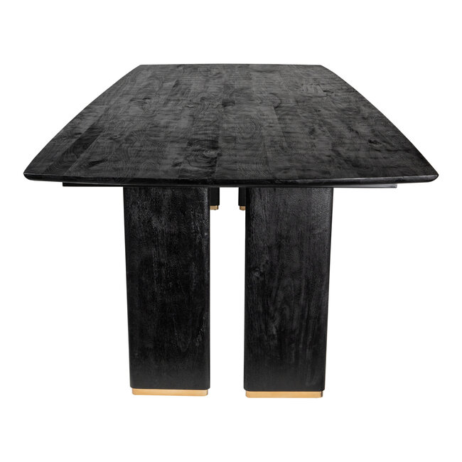 PTMD Zwarte eettafel van massief mangohout met gouden poten | PTMD Liber | 200, 240 of 280 cm
