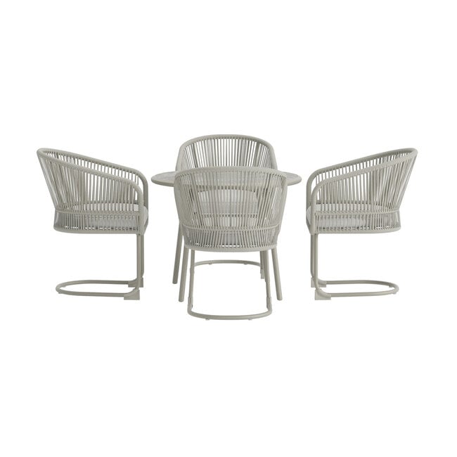 Venture Home Tuinset Tilos – Ronde tuintafel met 4 stoelen met kussens | Lichtgrijze aluminium tuinset voor 4 personen