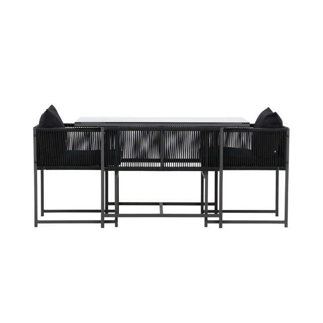 Venture Home Noto bistroset zwart 2 personen – glazen terrastafel met stoelen voor een stijlvolle buiteneethoek op terras of balkon