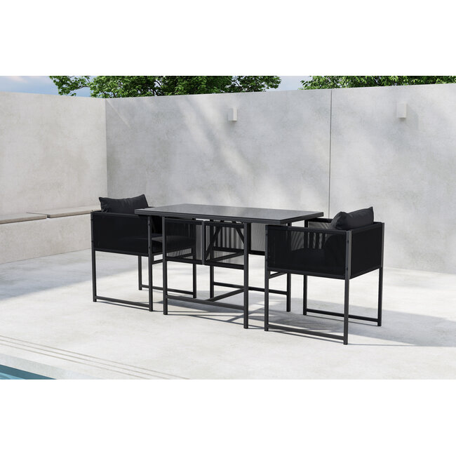 Venture Home Noto bistroset zwart 2 personen – glazen terrastafel met stoelen voor een stijlvolle buiteneethoek op terras of balkon