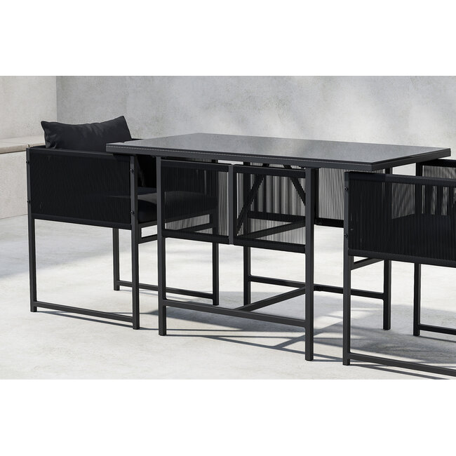 Venture Home Noto bistroset zwart 2 personen – glazen terrastafel met stoelen voor een stijlvolle buiteneethoek op terras of balkon