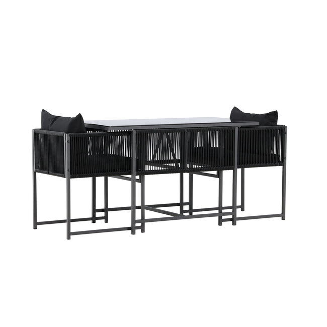 Venture Home Noto bistroset zwart 2 personen – glazen terrastafel met stoelen voor een stijlvolle buiteneethoek op terras of balkon