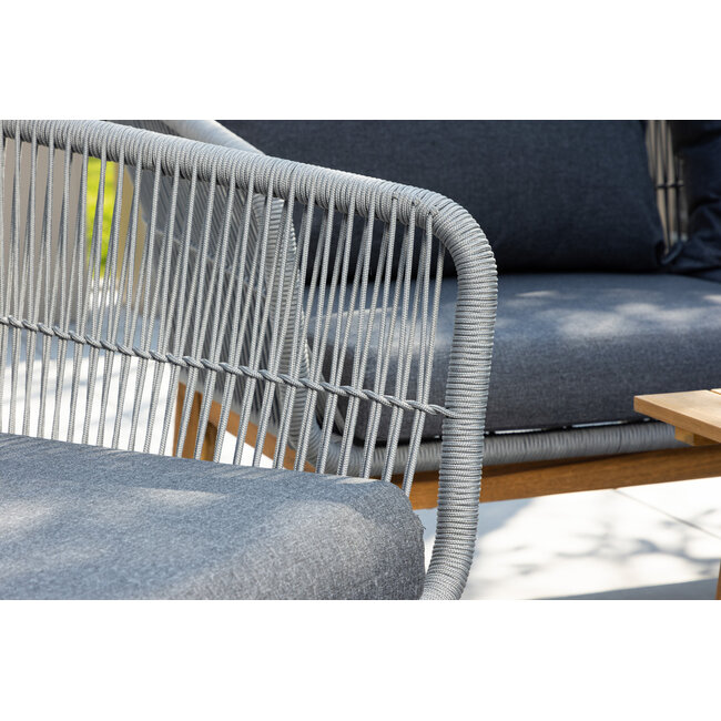Venture Home Loungeset Chania – Aluminium frame met touwvlechtwerk & acaciahouten salontafel | Bank, 2 fauteuils & kussens voor 4 personen
