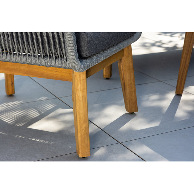 Venture Home Loungeset Chania – Aluminium frame met touwvlechtwerk & acaciahouten salontafel | Bank, 2 fauteuils & kussens voor 4 personen