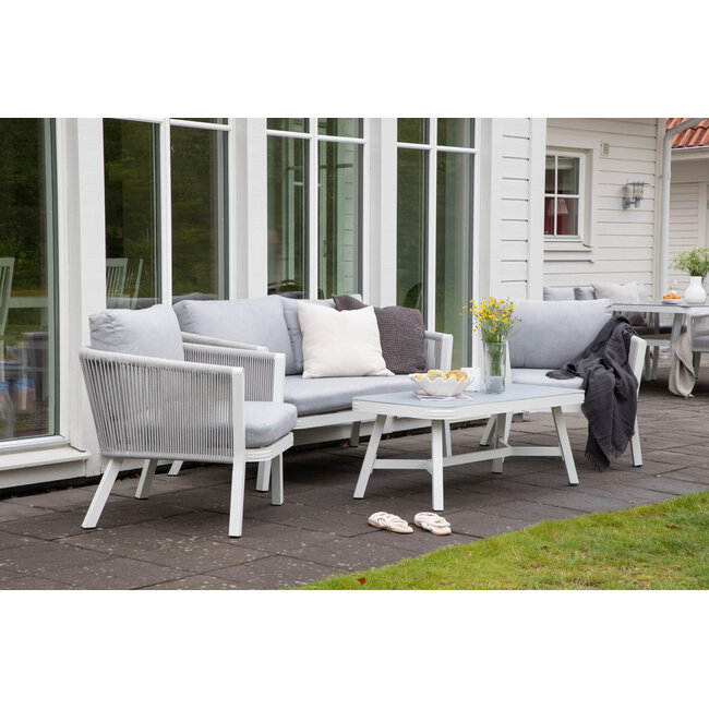 Venture Home Loungeset Virya grijs – Aluminium tuinbank met glazen tafel en kussens | 4 personen