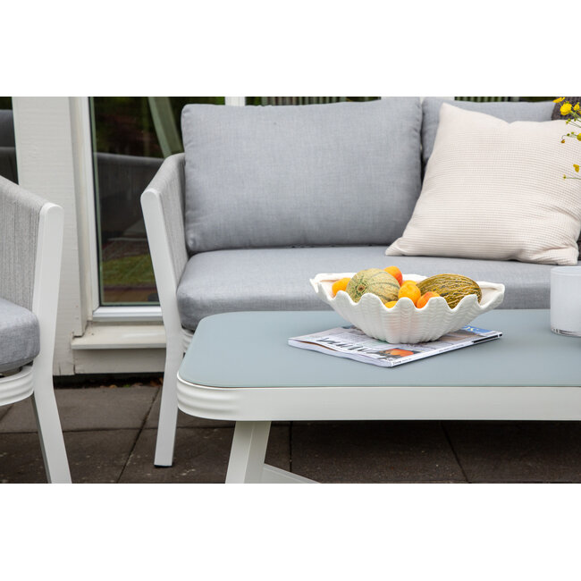 Venture Home Loungeset Virya grijs – Aluminium tuinbank met glazen tafel en kussens | 4 personen