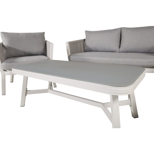 Venture Home Loungeset Virya grijs – Aluminium tuinbank met glazen tafel en kussens | 4 personen