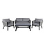 Venture Home Loungeset Virya grijs – Metalen frame met touwvlechtwerk | Bank, 2 fauteuils & glazen tafel met kussens