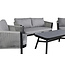 Venture Home Loungeset Virya grijs – Metalen frame met touwvlechtwerk | Bank, 2 fauteuils & glazen tafel met kussens