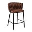 Homerebels Collection Wave barkruk met gevlochten rugleuning - velvet barstoel met zwarte poten - zithoogte 65 cm