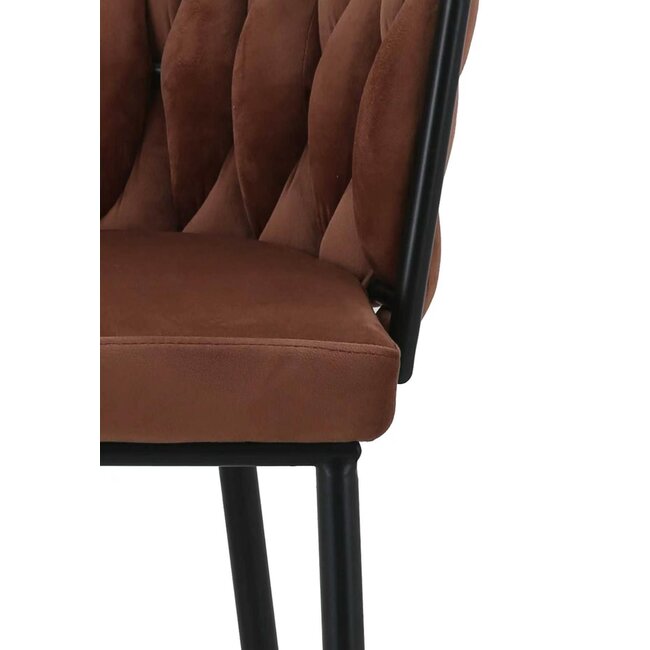 Homerebels Collection Wave barkruk met gevlochten rugleuning - velvet barstoel met zwarte poten - zithoogte 65 cm