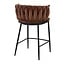 Homerebels Collection Wave barkruk met gevlochten rugleuning - velvet barstoel met zwarte poten - zithoogte 65 cm