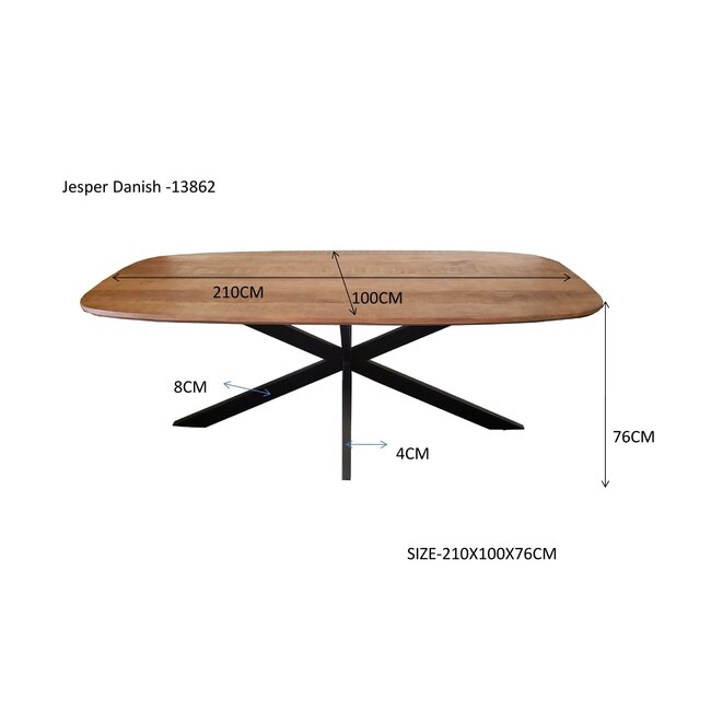 Homerebels Collection Eettafel Jesper – Naturel mangohout met zwart metalen frame | Deens ovale eettafel in 3 maten