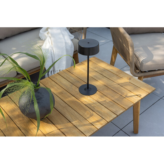 Venture Home Beige loungeset Chania – Aluminium frame met touwvlechtwerk & acaciahouten salontafel | Bank, 2 fauteuils & kussens voor 4 personen