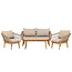 Venture Home Beige loungeset Chania – Aluminium frame met touwvlechtwerk & acaciahouten salontafel | Bank, 2 fauteuils & kussens voor 4 personen