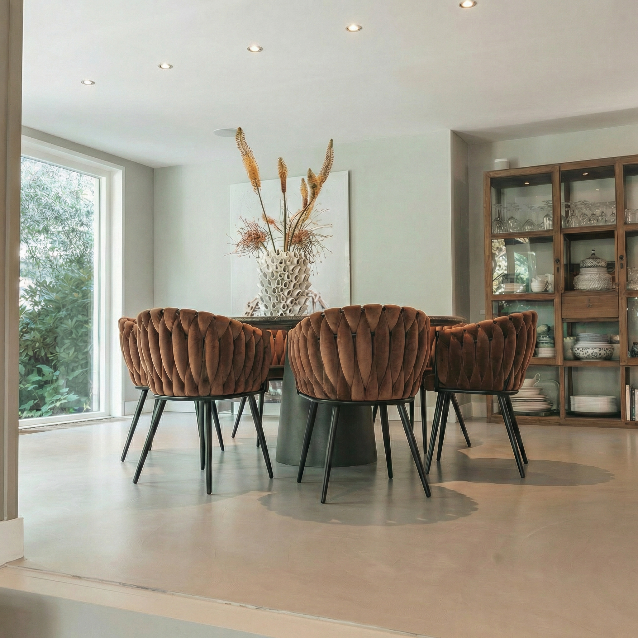 Wave chair kopen, eetkamerstoel met gevlochten rugleuning.