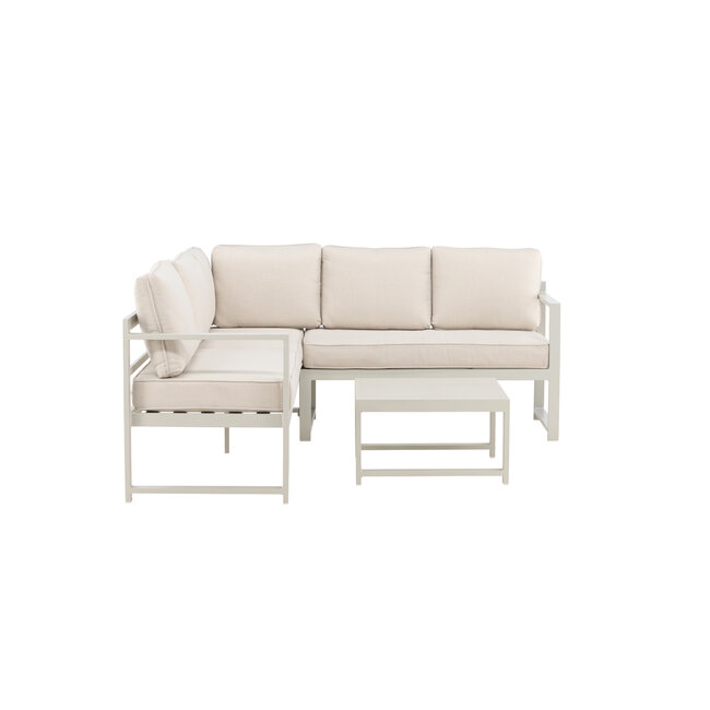 Venture Home Salvador hoekbank met tafel – aluminium loungeset voor buiten met beige kussens, geschikt voor terras, tuin en patio